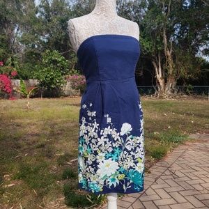 Blue Flowered Strapless dress